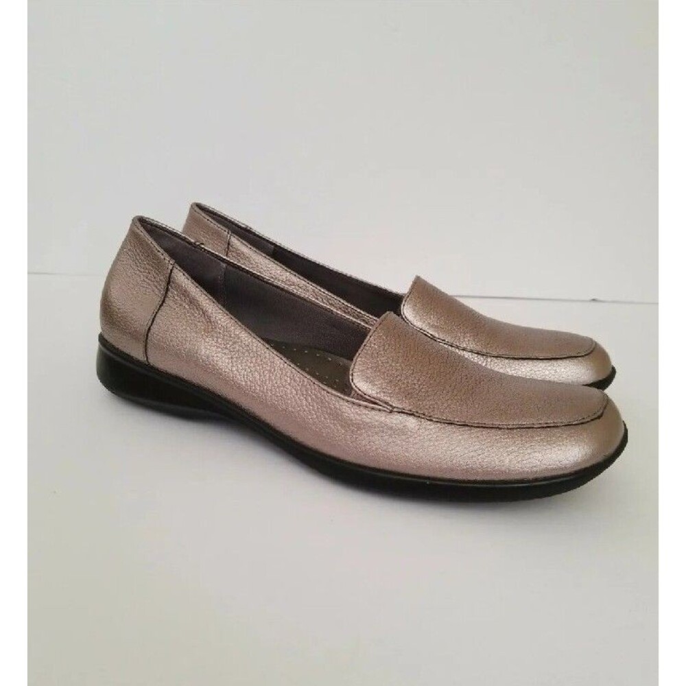 Trotters Womens Jenn Pewter Silver Leather Loafers Shoes 8.5S T9521-033